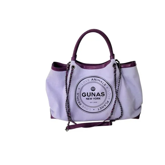 Gunas New York Purple & White Vegan Leather Tote With Chain Strap - Picture 10 of 10